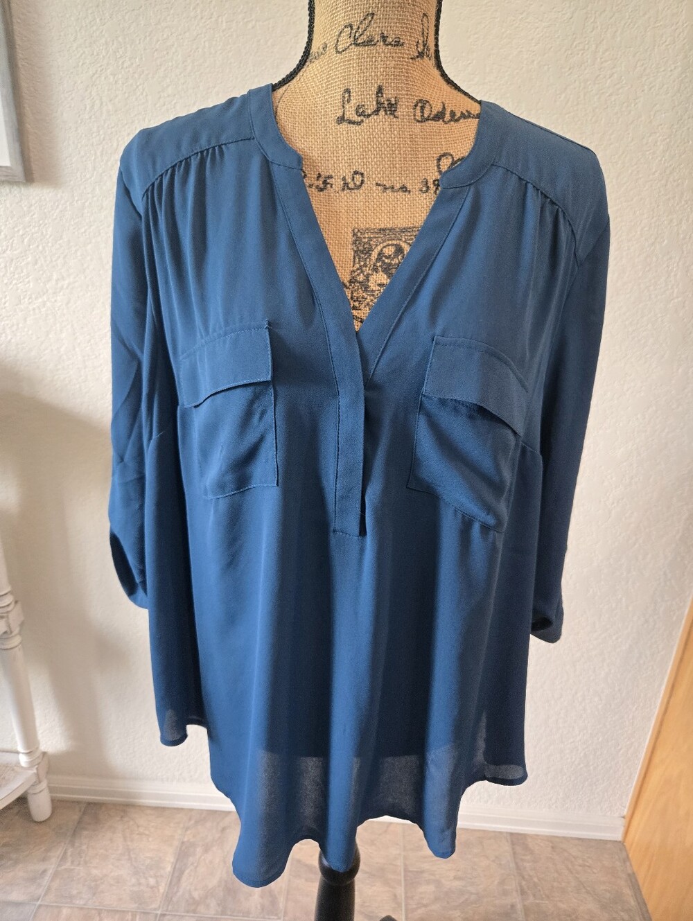 Torrid Women's Teal V-Neck Pocket Blouse